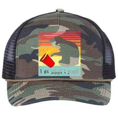 Do What I Want Vintage Black Cat Red Cup Funny Cat Retro Rope Trucker Hat Cap