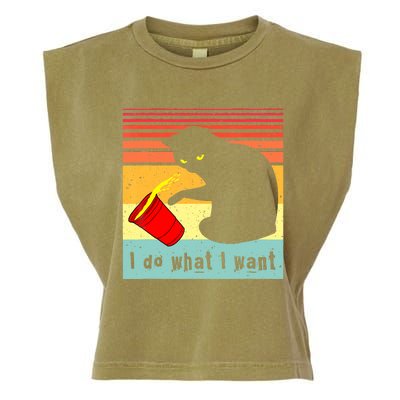 Do What I Want Vintage Black Cat Red Cup Funny Cat Garment-Dyed Women's Muscle Tee