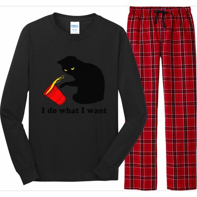 Do What I Want Black Cat Red Cup Funny Graphic Long Sleeve Pajama Set