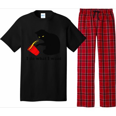 Do What I Want Black Cat Red Cup Funny Graphic Pajama Set