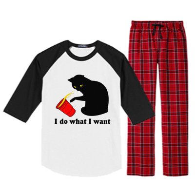 Do What I Want Black Cat Red Cup Funny Graphic Raglan Sleeve Pajama Set