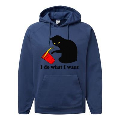 Do What I Want Black Cat Red Cup Funny Graphic Performance Fleece Hoodie