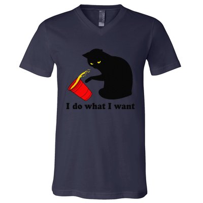 Do What I Want Black Cat Red Cup Funny Graphic V-Neck T-Shirt