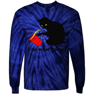 Do What I Want Black Cat Red Cup Funny Graphic Tie-Dye Long Sleeve Shirt