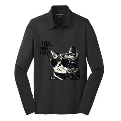 Do What I Want Vintage Black Cat Weird Funny Cat Silk Touch Performance Long Sleeve Polo