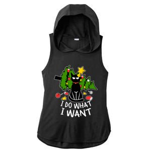 Do What I Want Funny Black Cat Christmas Tree Cat Lady Humor Gift Ladies PosiCharge Tri-Blend Wicking Draft Hoodie Tank