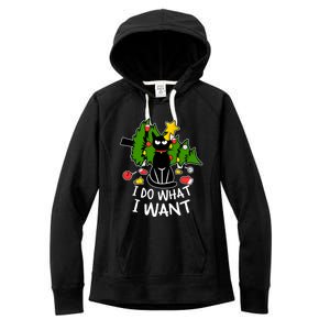 Do What I Want Funny Black Cat Christmas Tree Cat Lady Humor Gift Women's Fleece Hoodie