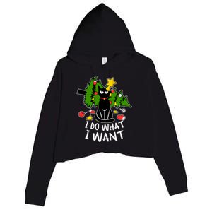 Do What I Want Funny Black Cat Christmas Tree Cat Lady Humor Gift Crop Fleece Hoodie