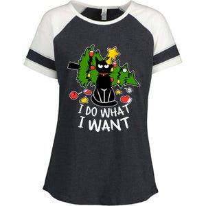 Do What I Want Funny Black Cat Christmas Tree Cat Lady Humor Gift Enza Ladies Jersey Colorblock Tee