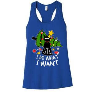 Do What I Want Funny Black Cat Christmas Tree Cat Lady Humor Gift Women's Racerback Tank