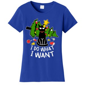 Do What I Want Funny Black Cat Christmas Tree Cat Lady Humor Gift Women's T-Shirt