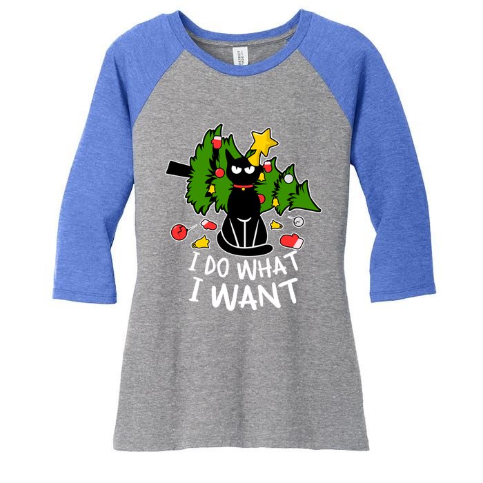 Do What I Want Funny Black Cat Christmas Tree Cat Lady Humor Gift Women's Tri-Blend 3/4-Sleeve Raglan Shirt