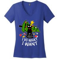 Do What I Want Funny Black Cat Christmas Tree Cat Lady Humor Gift Women's V-Neck T-Shirt