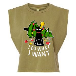 Do What I Want Funny Black Cat Christmas Tree Cat Lady Humor Gift Garment-Dyed Women's Muscle Tee