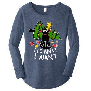 Do What I Want Funny Black Cat Christmas Tree Cat Lady Humor Gift Women's Perfect Tri Tunic Long Sleeve Shirt