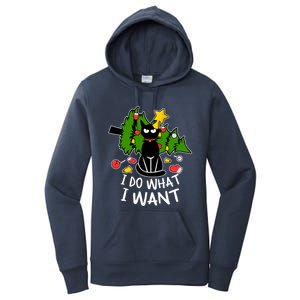 Do What I Want Funny Black Cat Christmas Tree Cat Lady Humor Gift Women's Pullover Hoodie