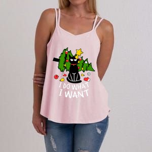 Do What I Want Funny Black Cat Christmas Tree Cat Lady Humor Gift Women's Strappy Tank