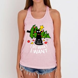 Do What I Want Funny Black Cat Christmas Tree Cat Lady Humor Gift Women's Knotted Racerback Tank