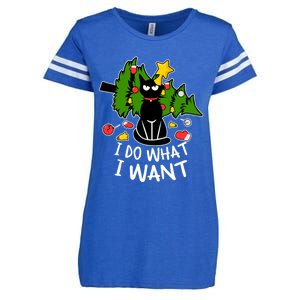 Do What I Want Funny Black Cat Christmas Tree Cat Lady Humor Gift Enza Ladies Jersey Football T-Shirt