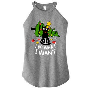 Do What I Want Funny Black Cat Christmas Tree Cat Lady Humor Gift Women's Perfect Tri Rocker Tank