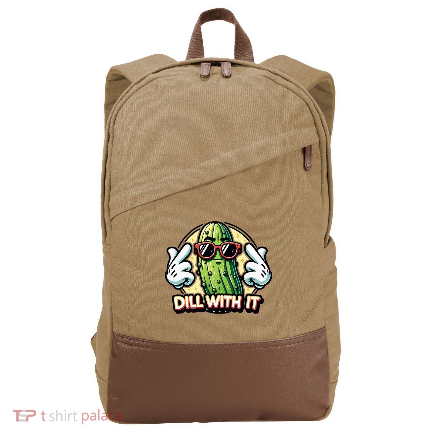 Dill With It Funny Pickle Vegetable Pun Cotton Canvas Backpack