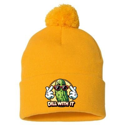 Dill With It Funny Pickle Vegetable Pun Pom Pom 12in Knit Beanie