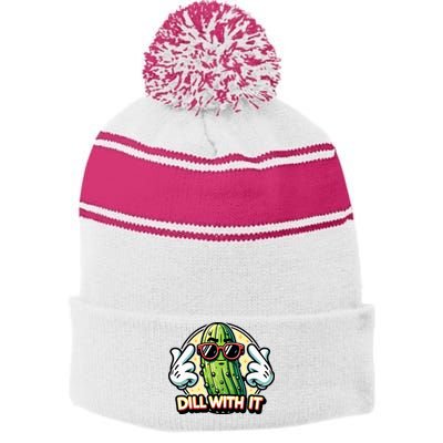 Dill With It Funny Pickle Vegetable Pun Stripe Pom Pom Beanie