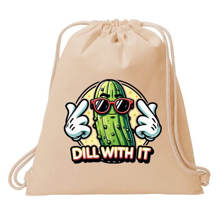Dill With It Funny Pickle Vegetable Pun Drawstring Bag