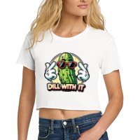 Dill With It Funny Pickle Vegetable Pun Crop Top