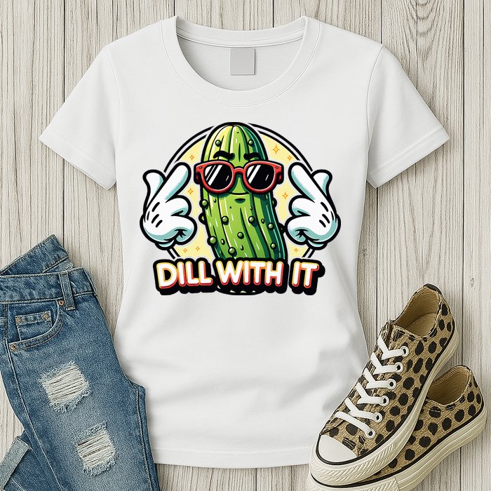 Dill With It Funny Pickle Vegetable Pun Womens T-Shirt
