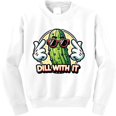 Dill With It Funny Pickle Vegetable Pun Kids Sweatshirt
