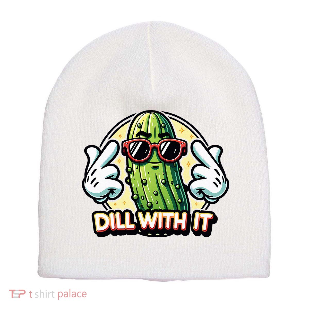Dill With It Funny Pickle Vegetable Pun Short Acrylic Beanie