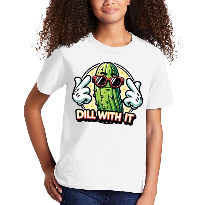 Dill With It Funny Pickle Vegetable Pun Kids T-Shirt