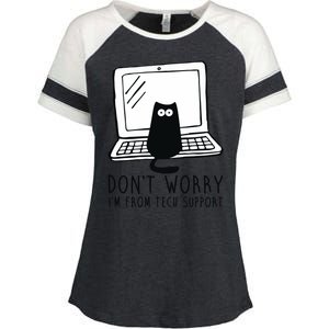 Don't Worry I'm From Tech Support Funny Cat Enza Ladies Jersey Colorblock Tee