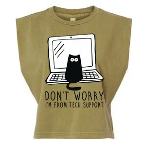 Don't Worry I'm From Tech Support Funny Cat Garment-Dyed Women's Muscle Tee