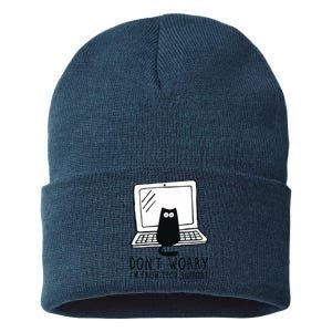 Don't Worry I'm From Tech Support Funny Cat Sustainable Knit Beanie