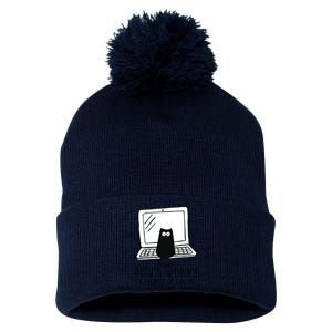 Don't Worry I'm From Tech Support Funny Cat Pom Pom 12in Knit Beanie