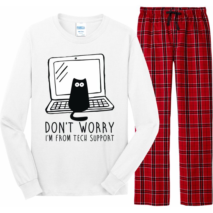 Don't Worry I'm From Tech Support Funny Cat Long Sleeve Pajama Set