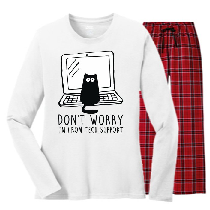 Don't Worry I'm From Tech Support Funny Cat Women's Long Sleeve Flannel Pajama Set 