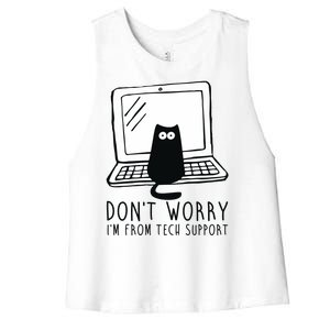 Don't Worry I'm From Tech Support Funny Cat Women's Racerback Cropped Tank