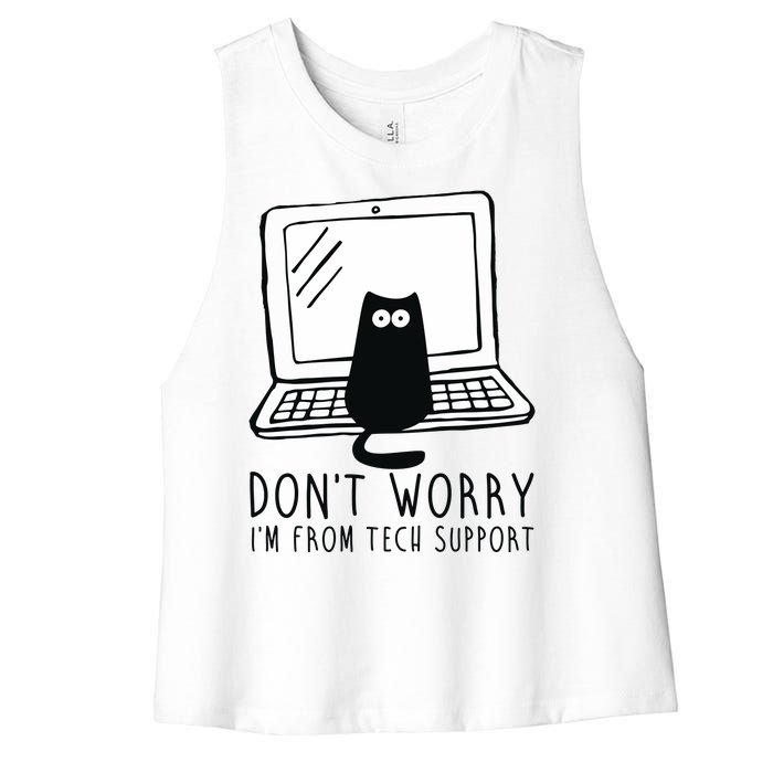 Don't Worry I'm From Tech Support Funny Cat Women's Racerback Cropped Tank