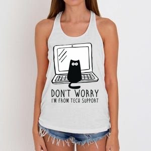 Don't Worry I'm From Tech Support Funny Cat Women's Knotted Racerback Tank