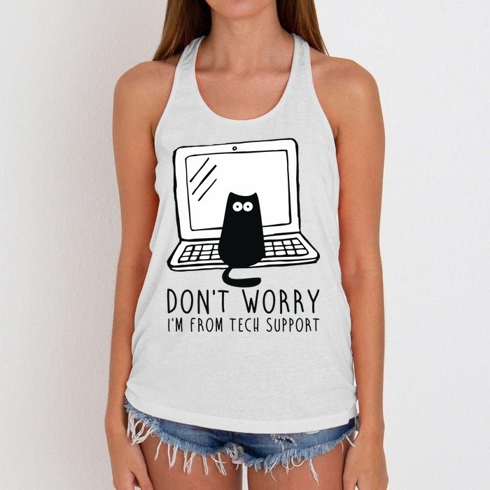 Don't Worry I'm From Tech Support Funny Cat Women's Knotted Racerback Tank