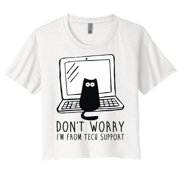 Don't Worry I'm From Tech Support Funny Cat Women's Crop Top Tee