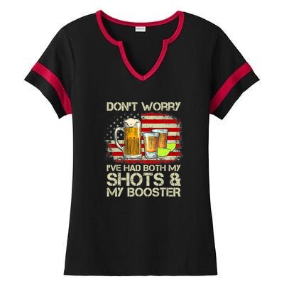 Don't Worry I've Had Both My Shots And Booster American Flag Ladies Halftime Notch Neck Tee