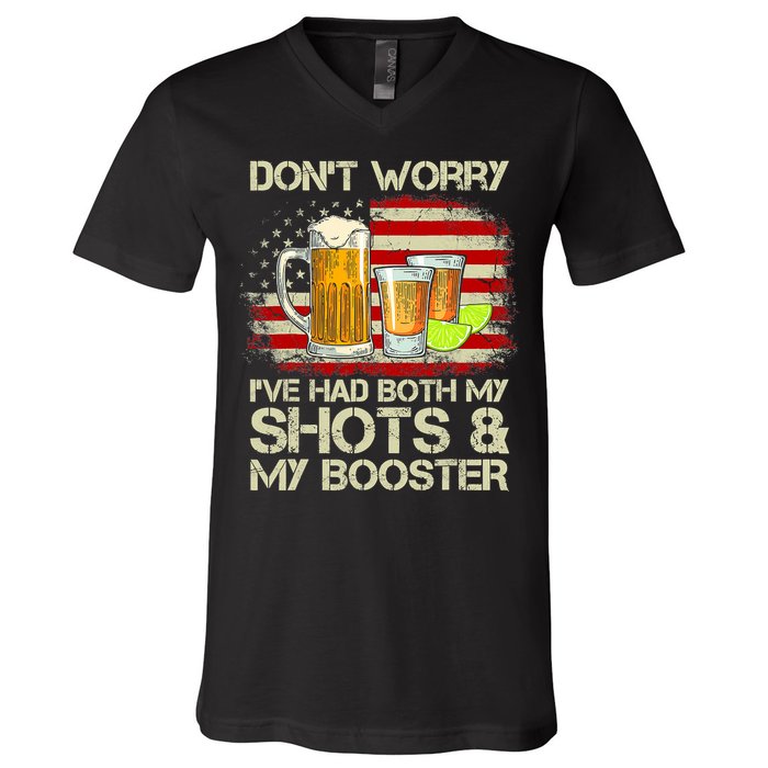 Don't Worry I've Had Both My Shots And Booster American Flag V-Neck T-Shirt
