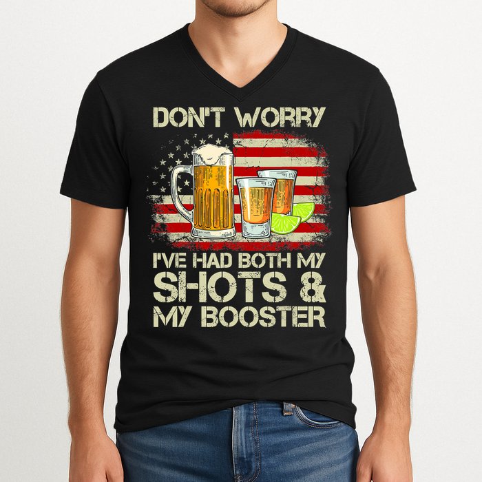 Don't Worry I've Had Both My Shots And Booster American Flag V-Neck T-Shirt