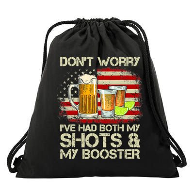 Don't Worry I've Had Both My Shots And Booster American Flag Drawstring Bag