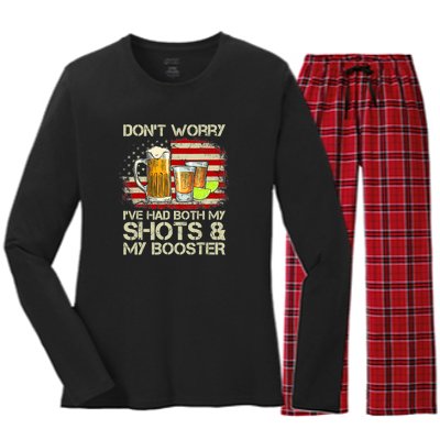 Don't Worry I've Had Both My Shots And Booster American Flag Women's Long Sleeve Flannel Pajama Set 