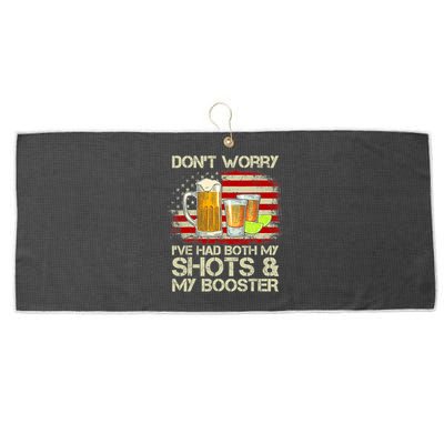Don't Worry I've Had Both My Shots And Booster American Flag Large Microfiber Waffle Golf Towel